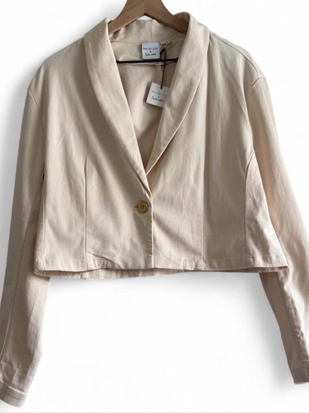 Splendid x Rachel Love Cream Neutral Cropped Jacket Size L NWT Gold Button Chic - Picture 2 of 10